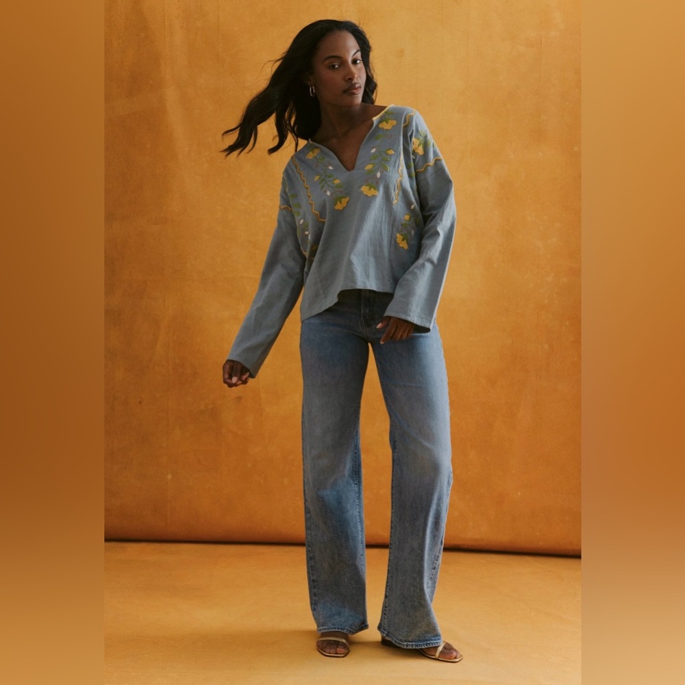 NWT Mi Golondrina Alejandra Azul amarillo blouse- Size Large